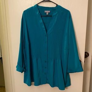 Teal Pleated Essentials Blouse 3X